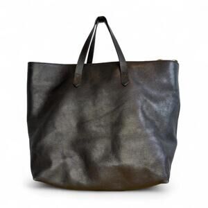 Madewell Leather Zip Top Transport Carryall Tote in True Black